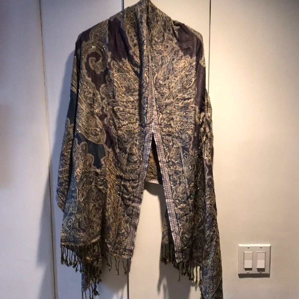 Beaded and Fringed Shawl /Scarf.